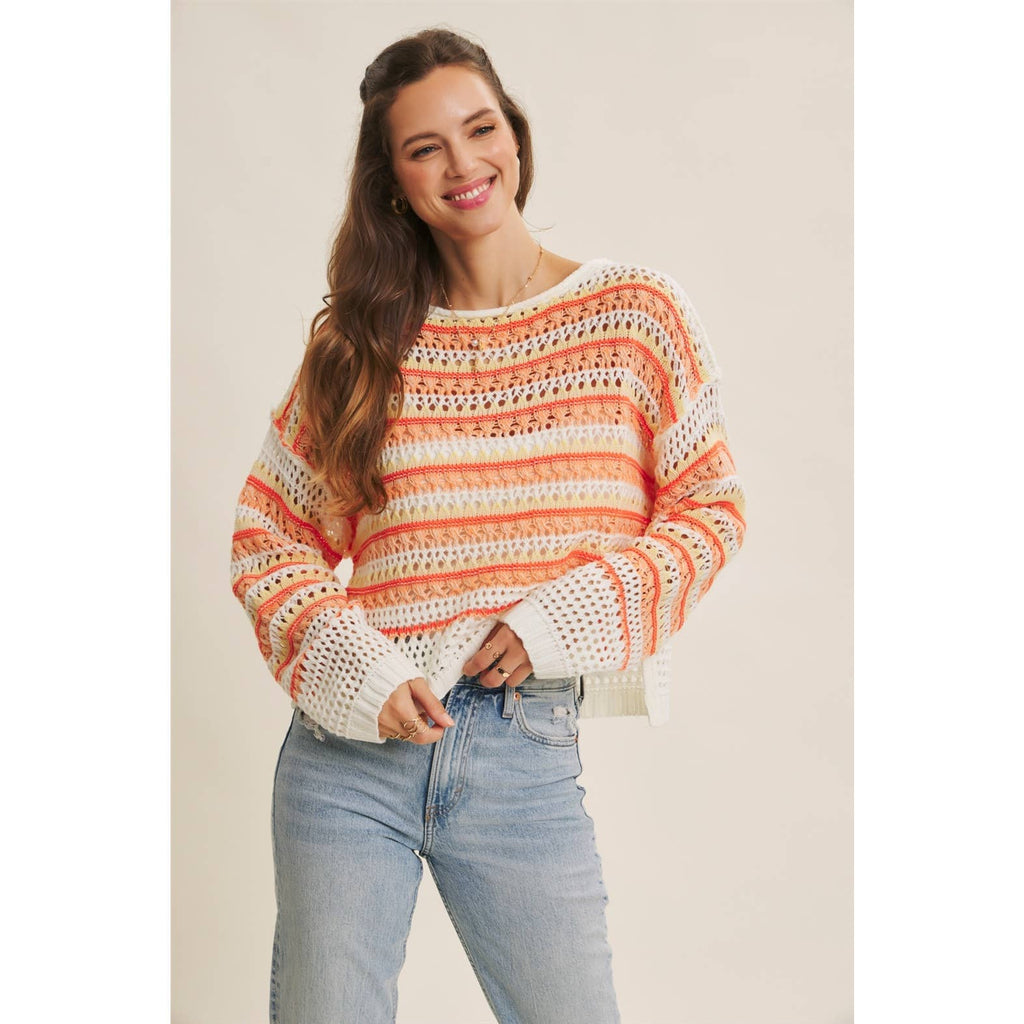 Loose Fit Stripe Crochet Sweater