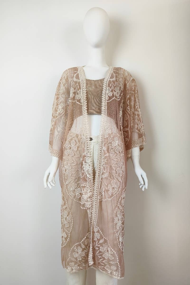 Contrast Mesh Cotton Lace Kimono
