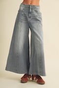 Vertical Seam Wide-Leg Denim Trousers