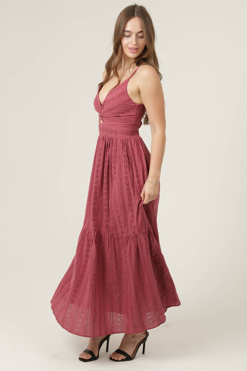 Embroidered Twist Front Maxi Dress