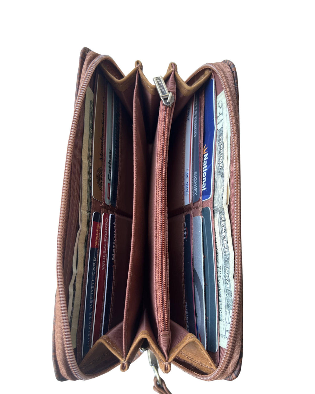 Vintage cowhide leather wallet with handle strap