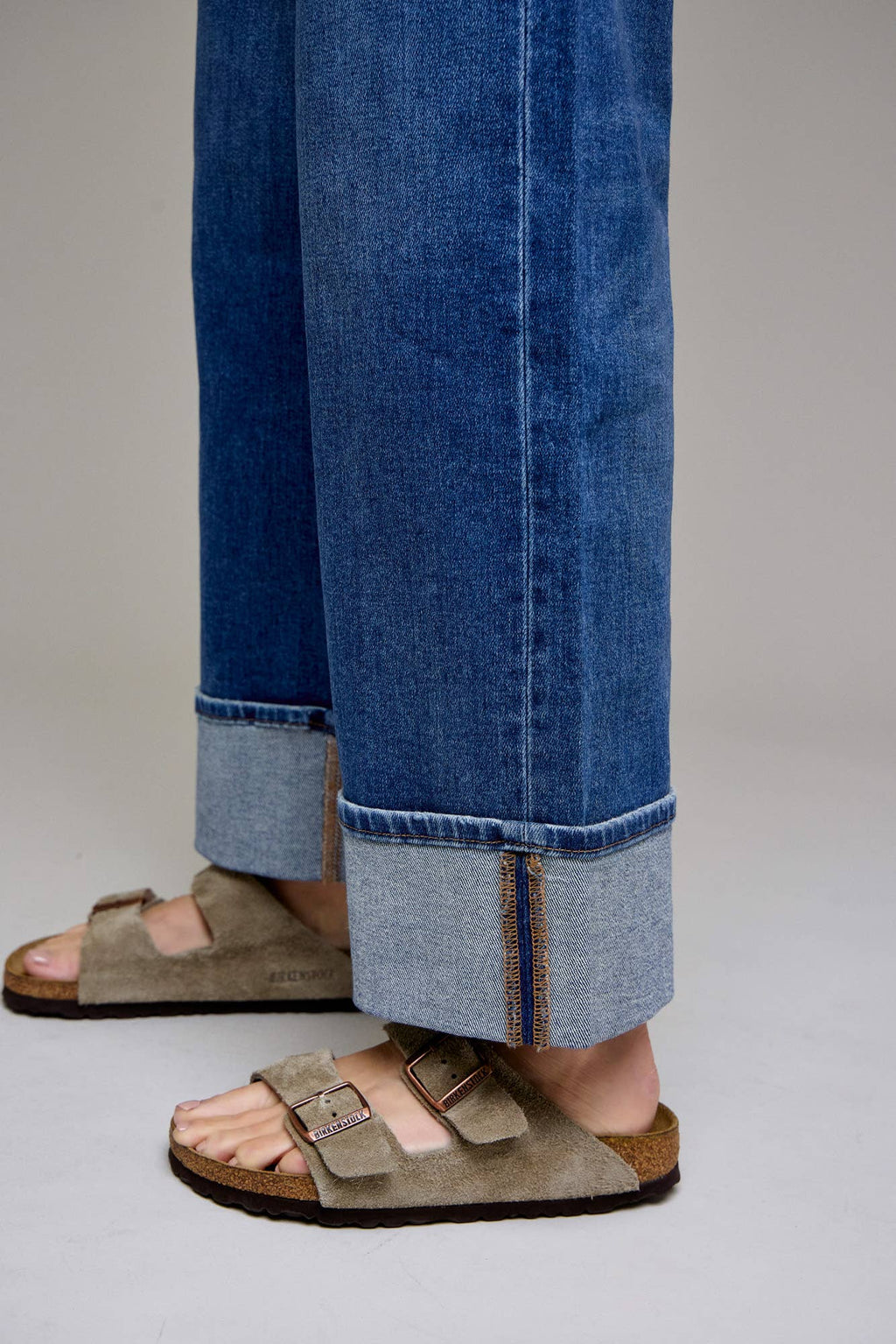 Dark Wash Cuffed Stretch Dad Jean