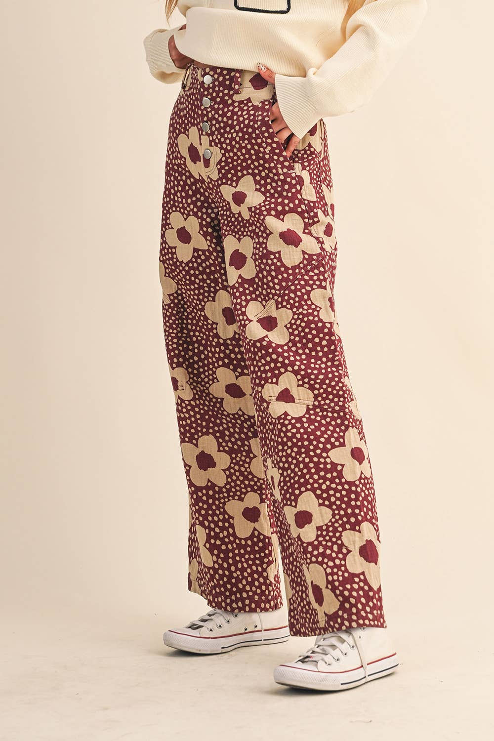 High Waisted Floral Print Pants