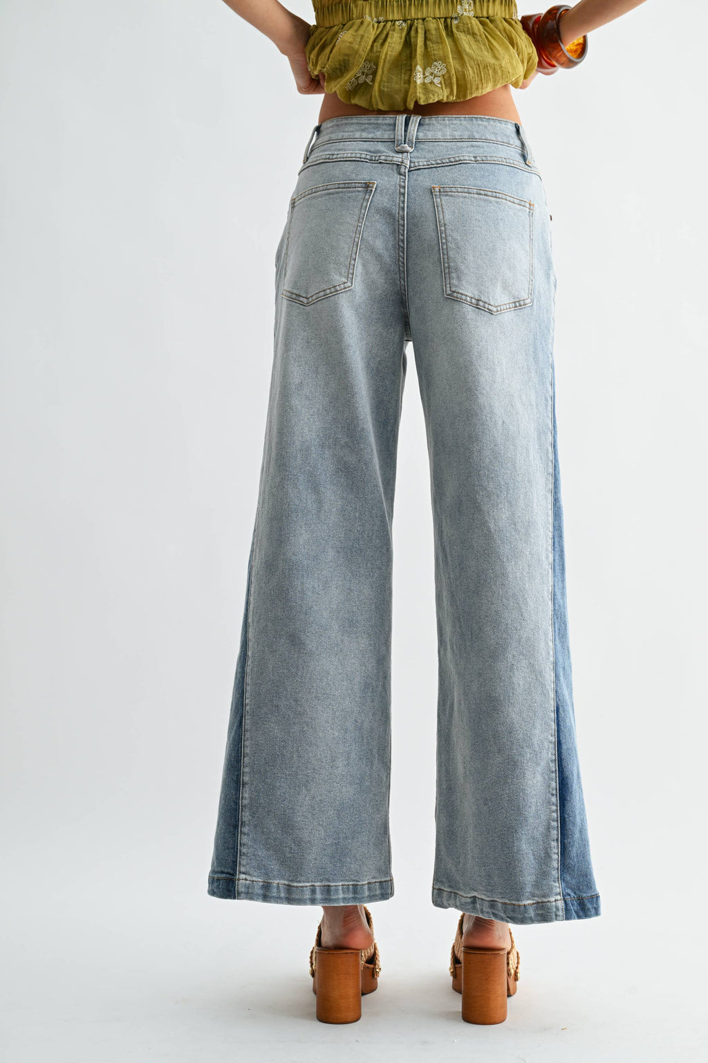 Wide-Leg Two-Tone Jeans