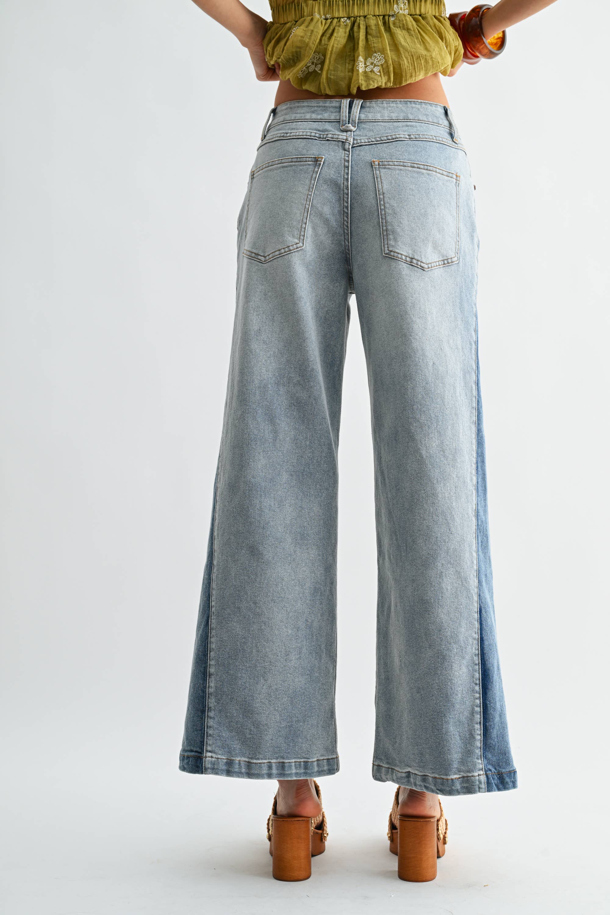 Wide-Leg Two-Tone Jeans
