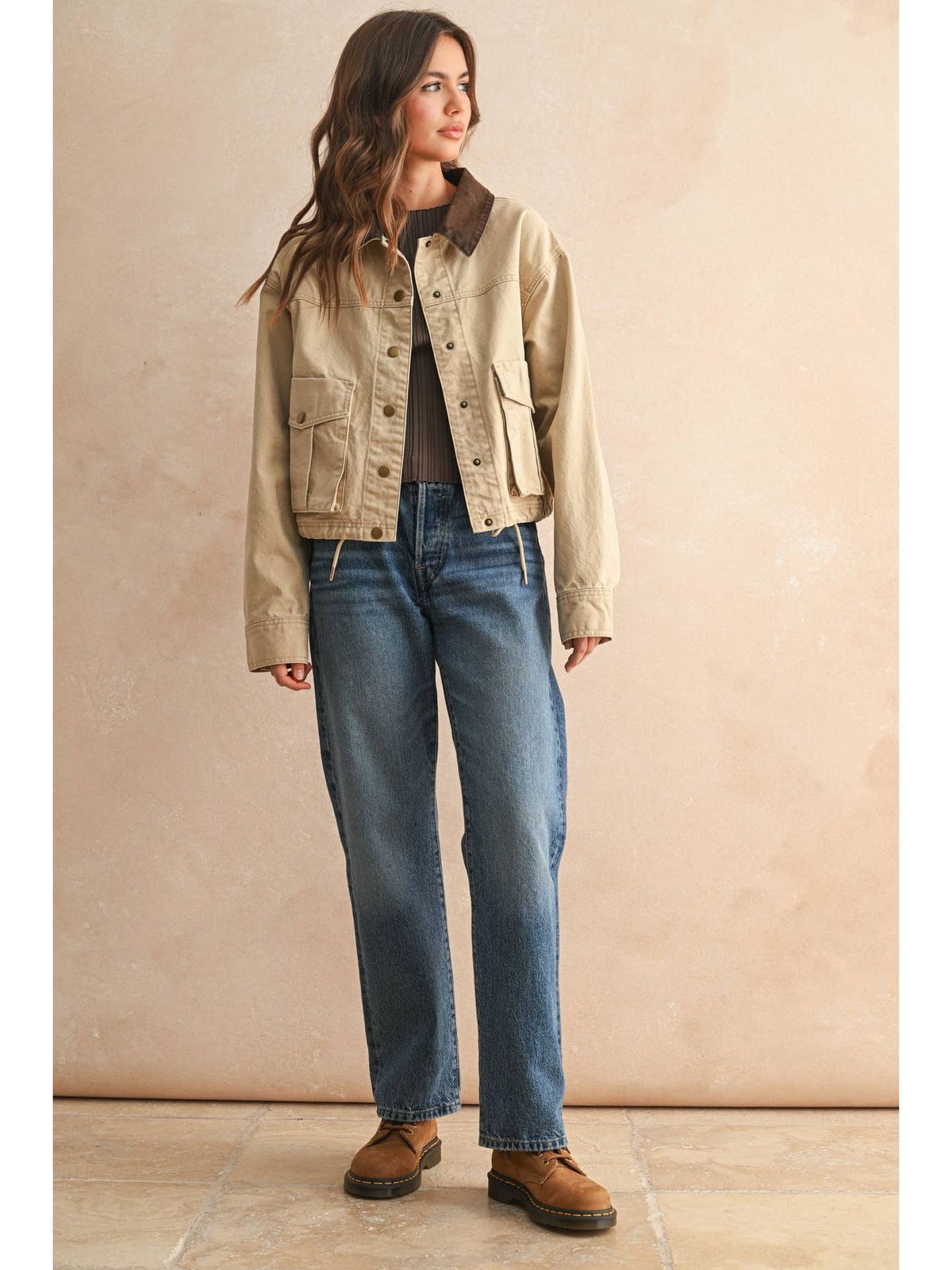 Collar Contrasted Utility Jacket Short Length