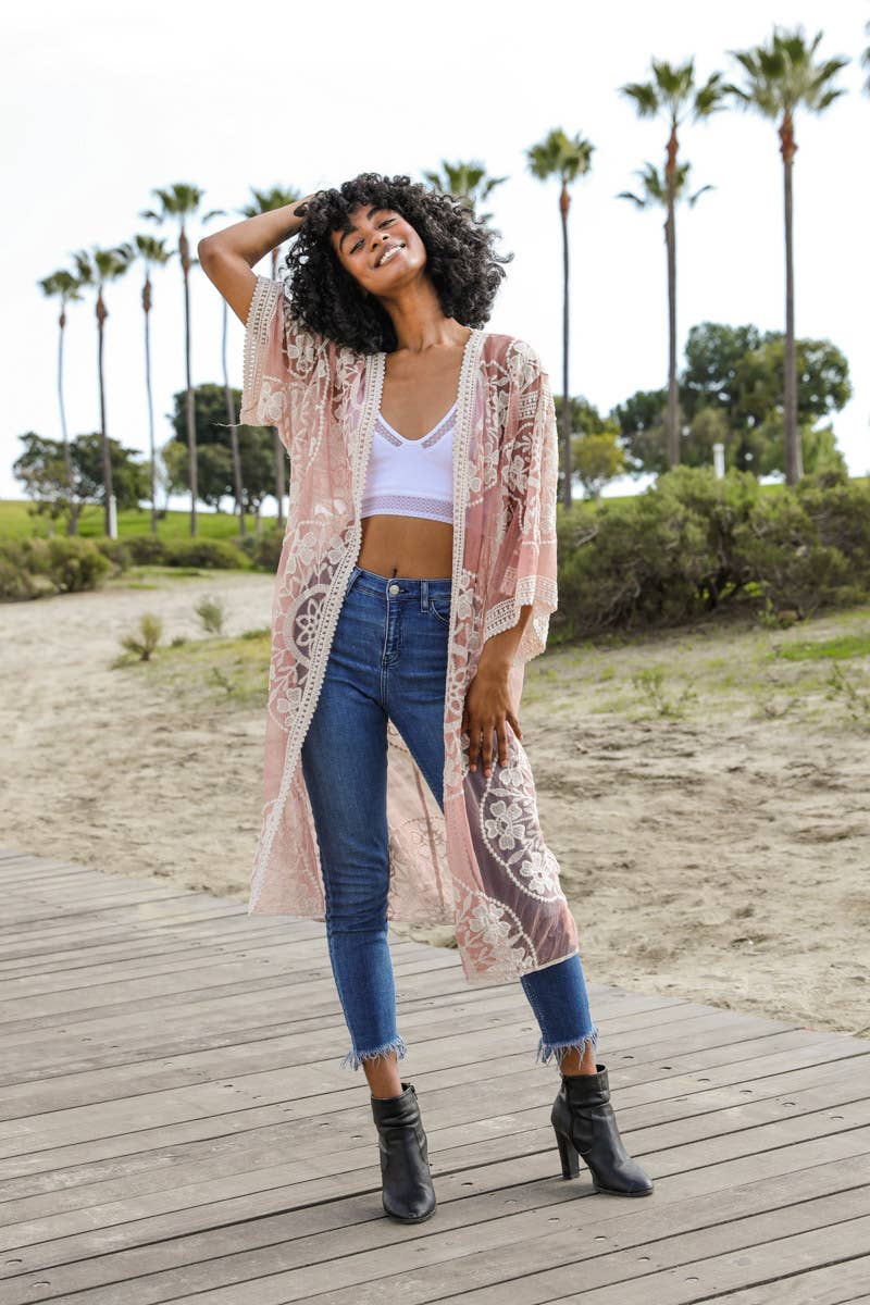 Contrast Mesh Cotton Lace Kimono