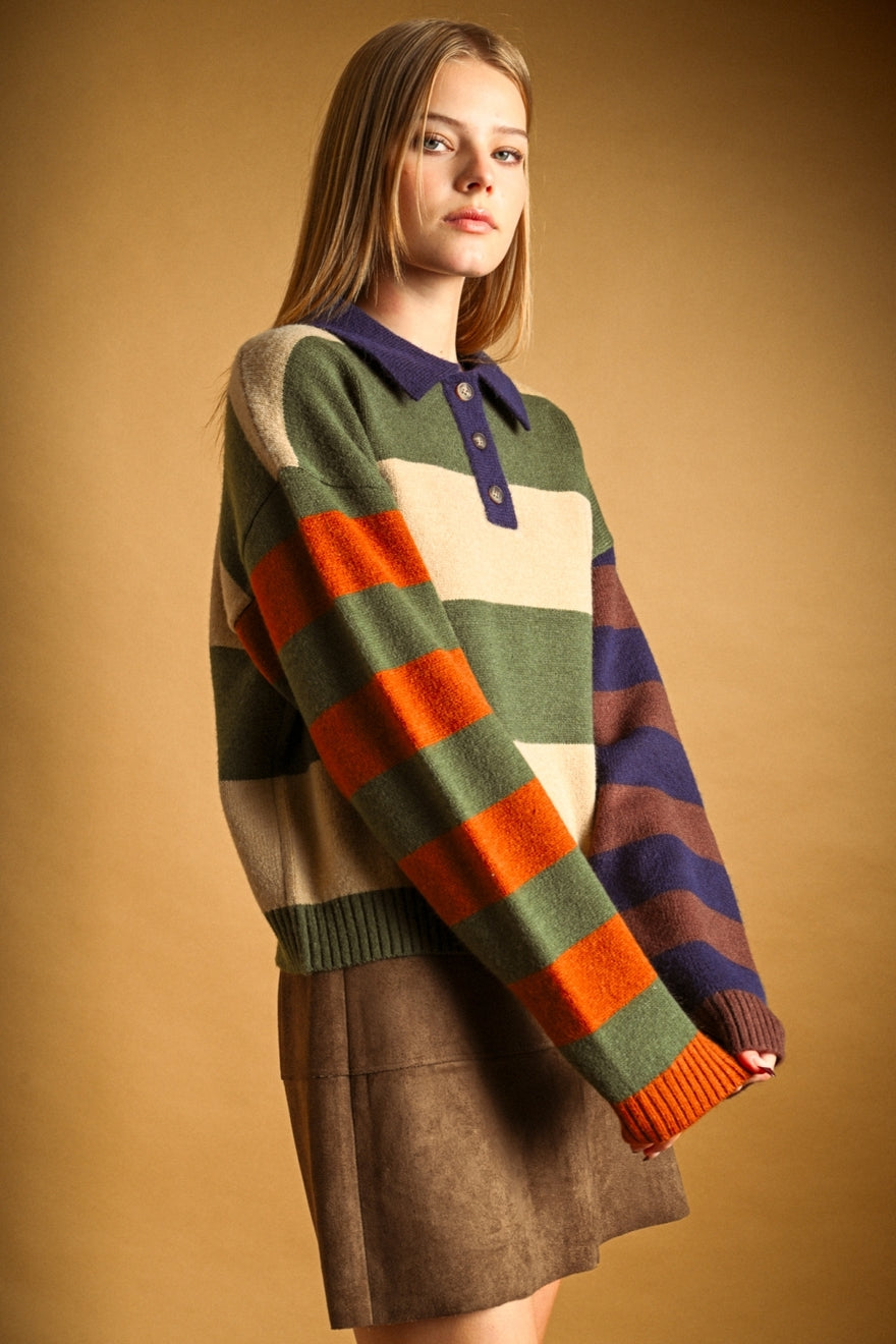 Multi Color Long Sleeve Polo