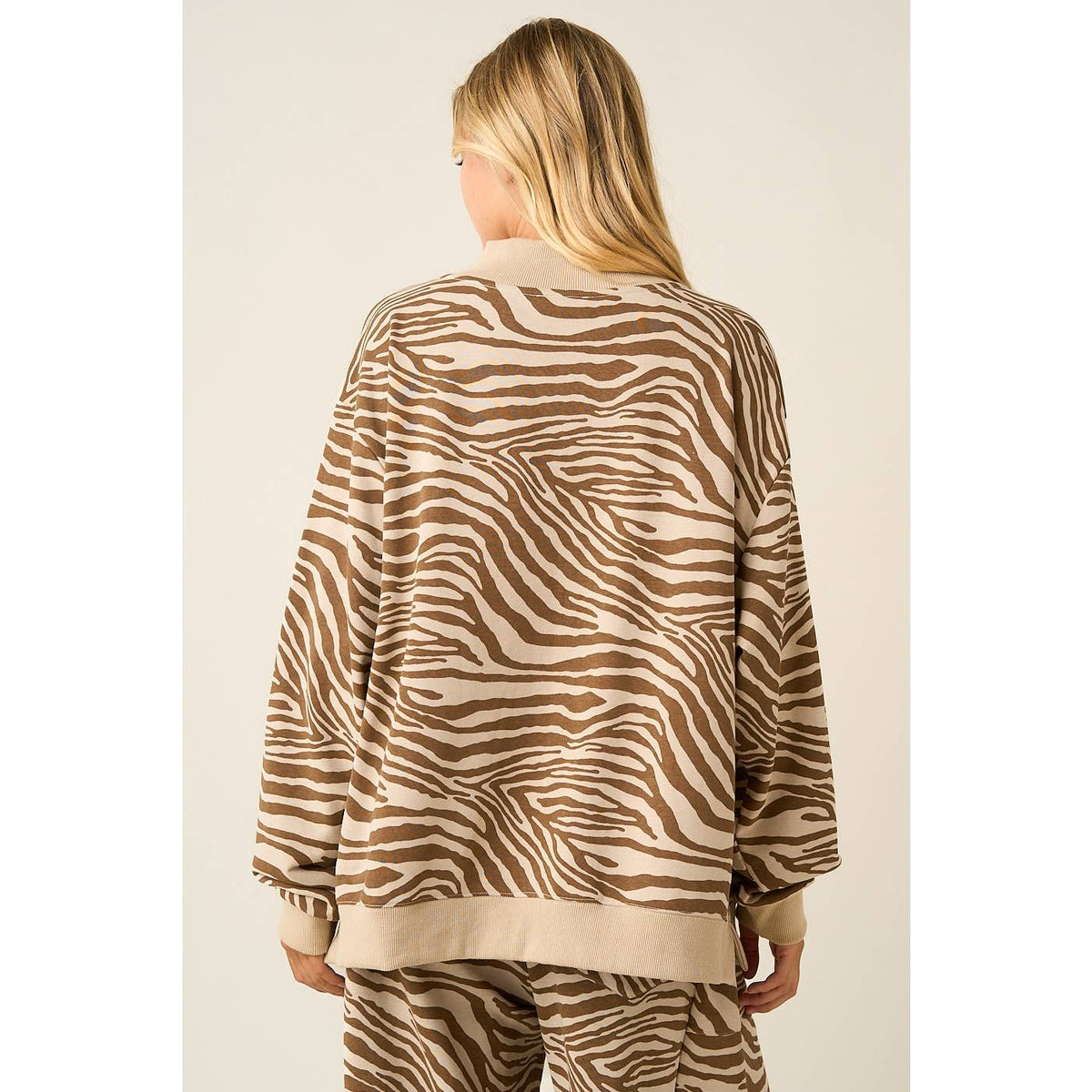 Zebra Print Mock Neck Oversized Sweatshirt
