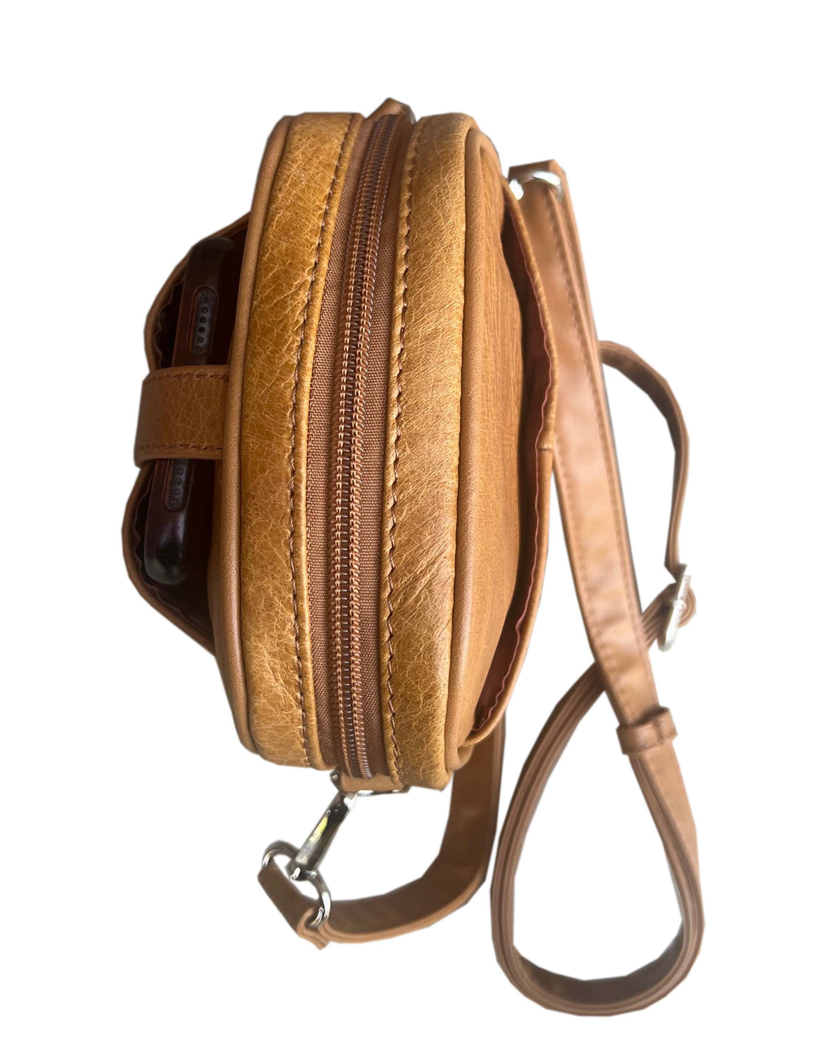 Cowhide leather crossbody shoulder bag with phone pocket