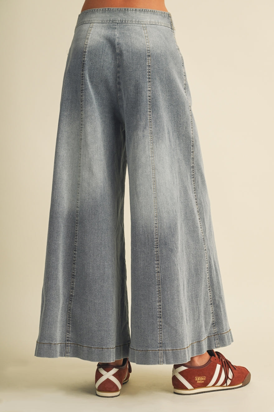 Vertical Seam Wide-Leg Denim Trousers