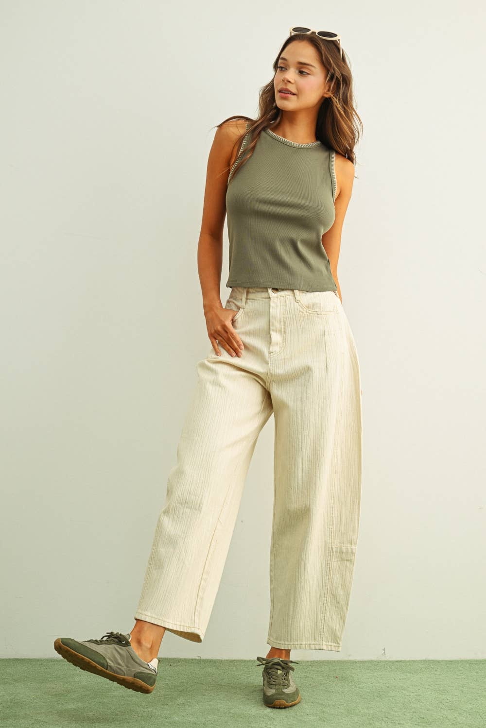 Ribbed Knit Top with Stitch Detail