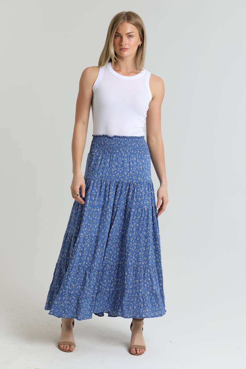 Tired Maxi Skirt With Smocked Waist