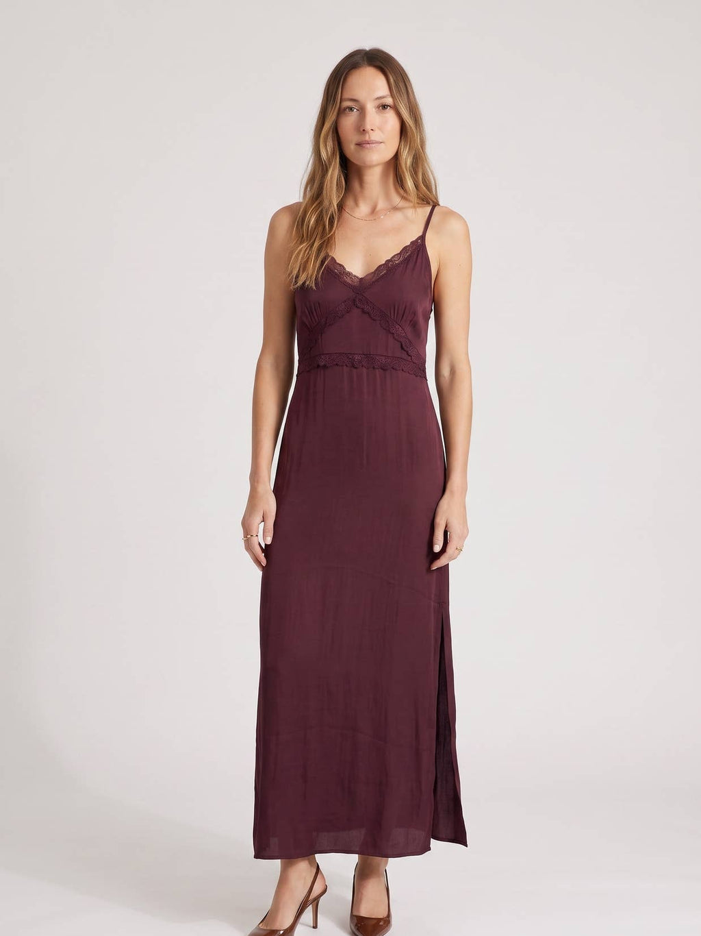 Lace Trim Smocked Back Maxi Dress With Side Slits