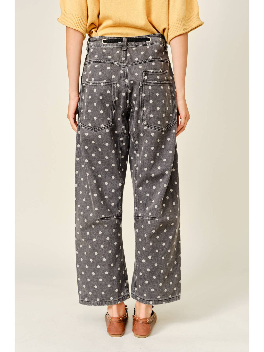 Polka Dot Denim Barrel Jeans