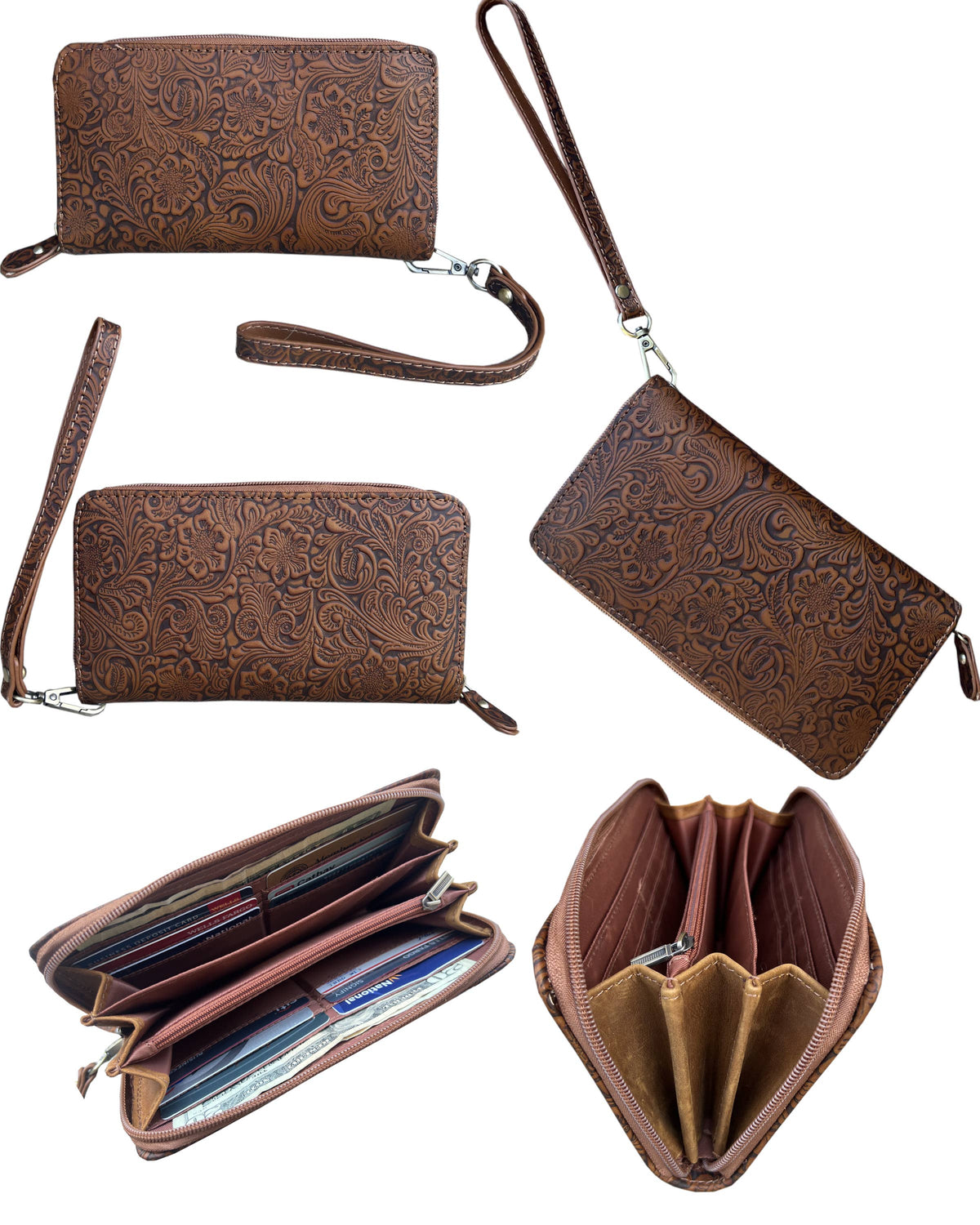 Vintage cowhide leather wallet with handle strap