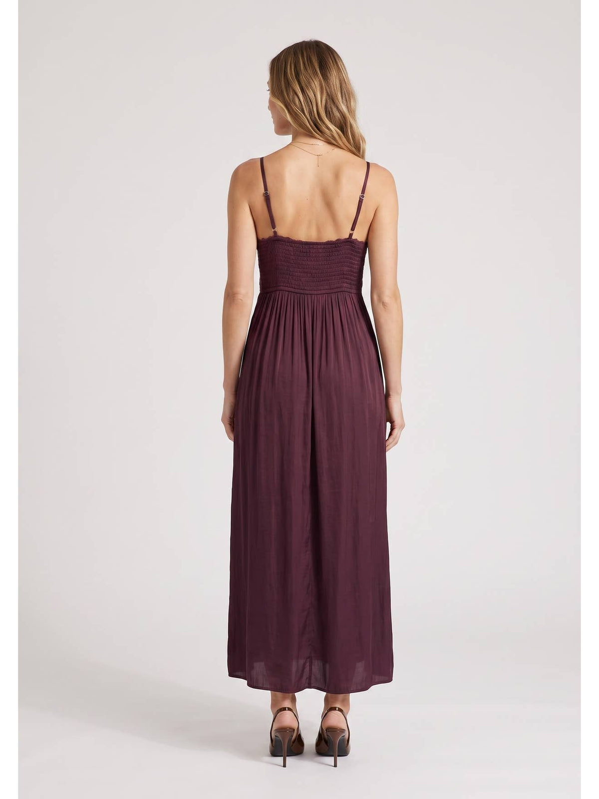 Lace Trim Smocked Back Maxi Dress With Side Slits