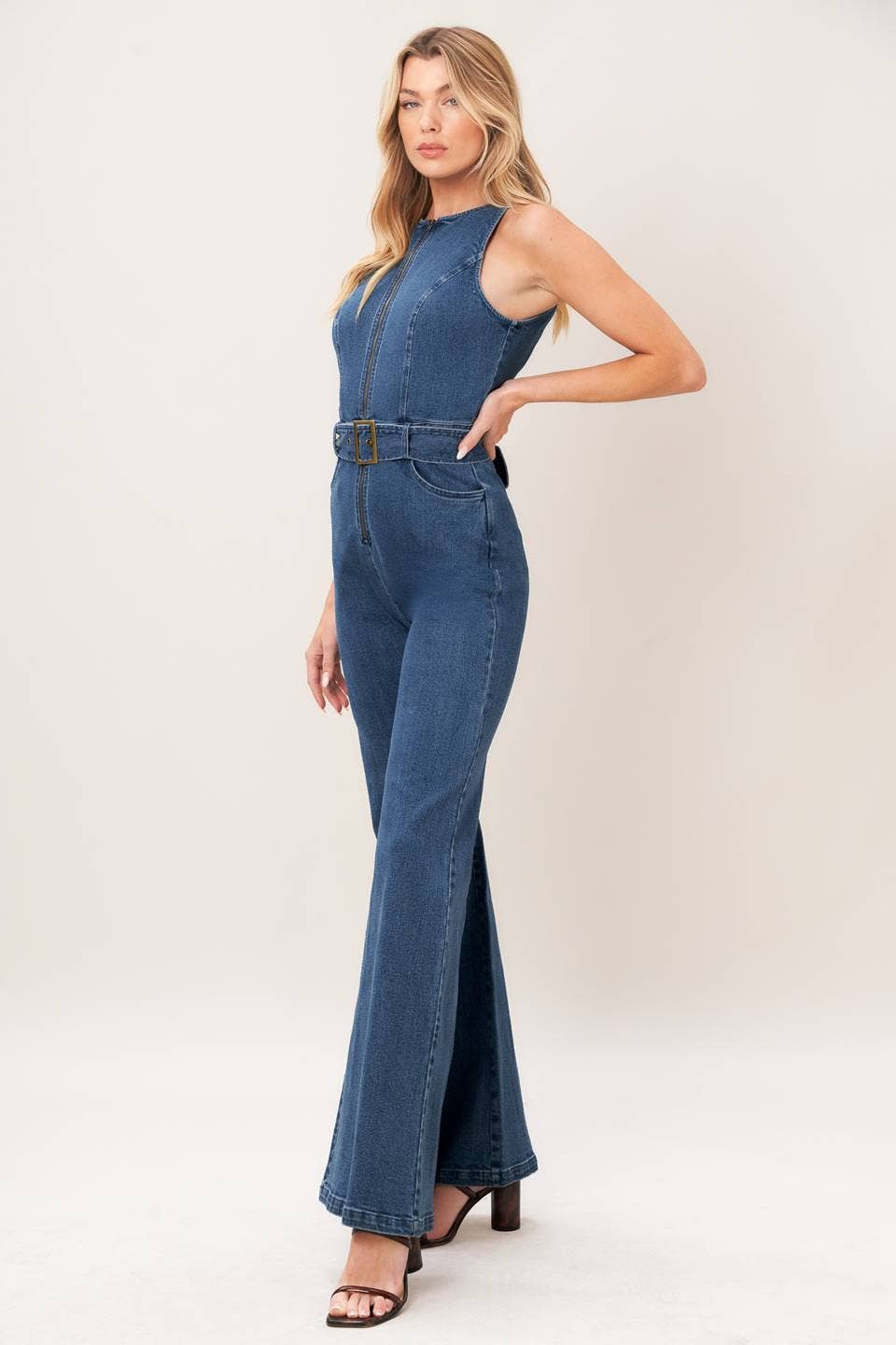 A washed denim jumpsuit