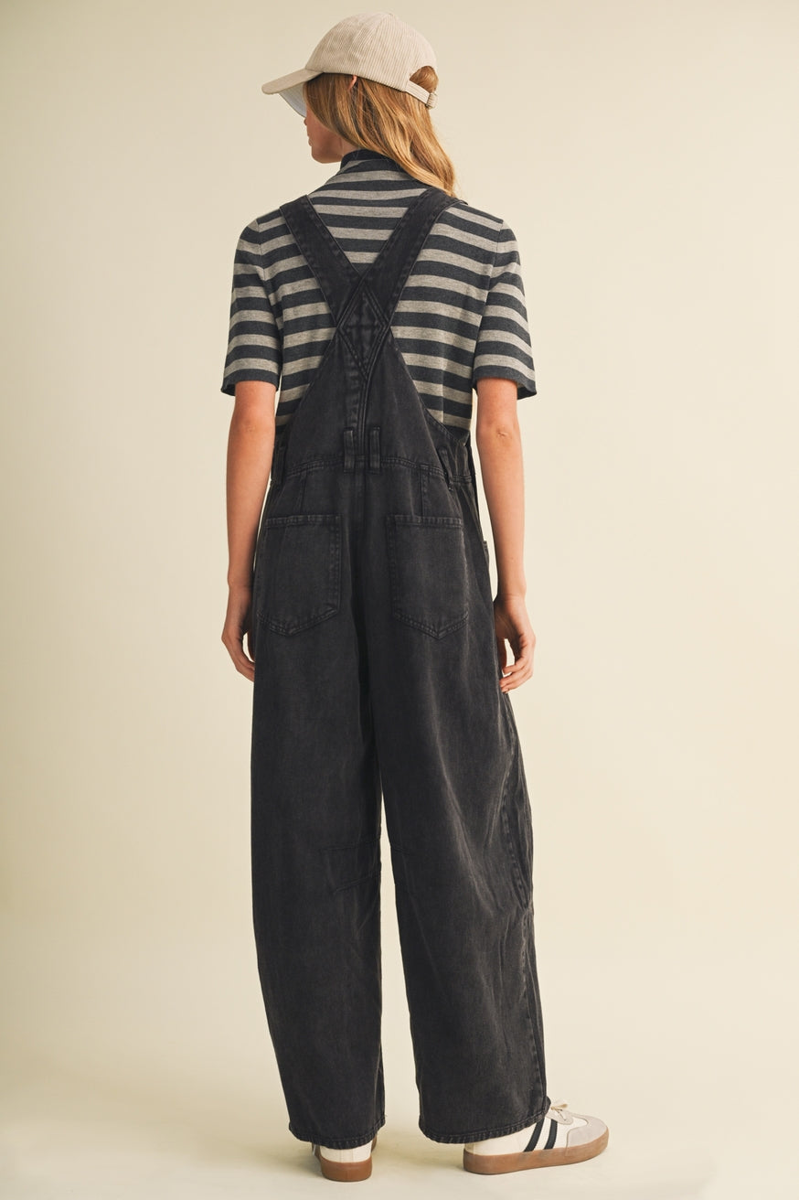 Vintage-Washed Twill Wide-Leg Overall