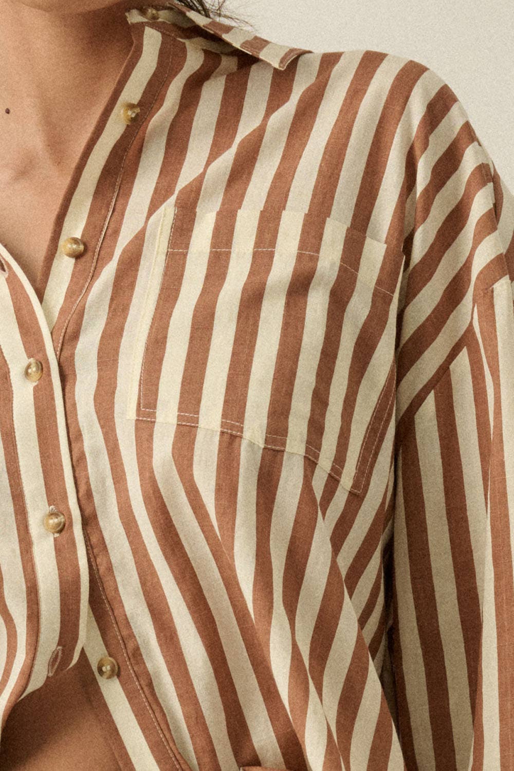 Stripe-Print Woven Cotton Oversized Button-Up Shirt