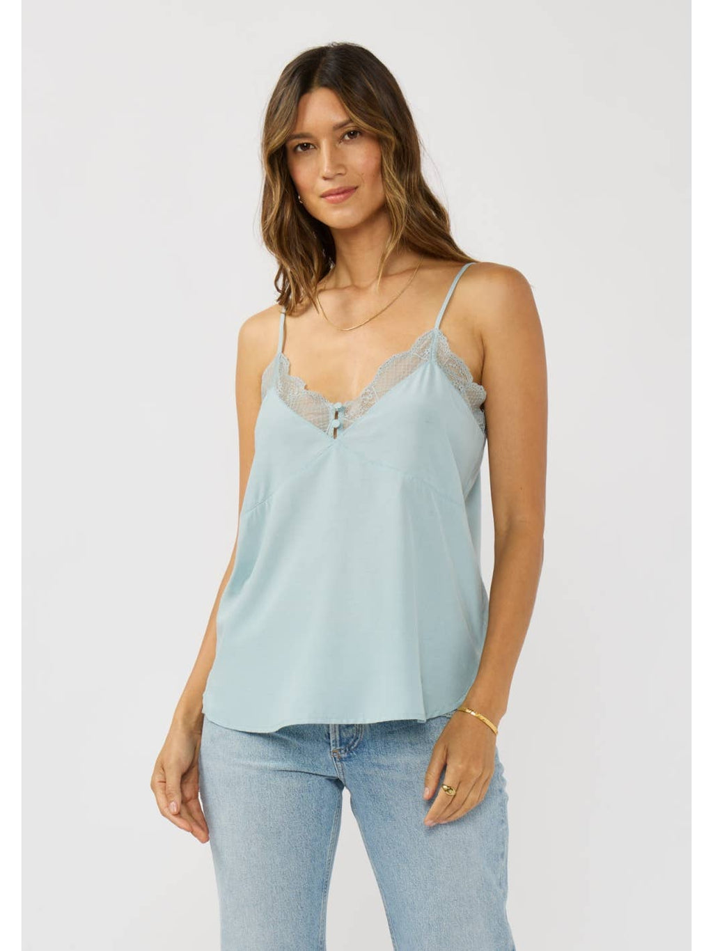Lace Trim Cami Top w/ Buttons