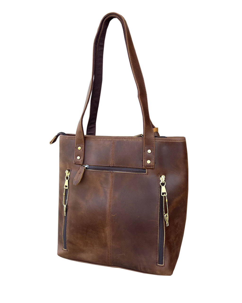 Vintage cowhide leather tote shoulder bag