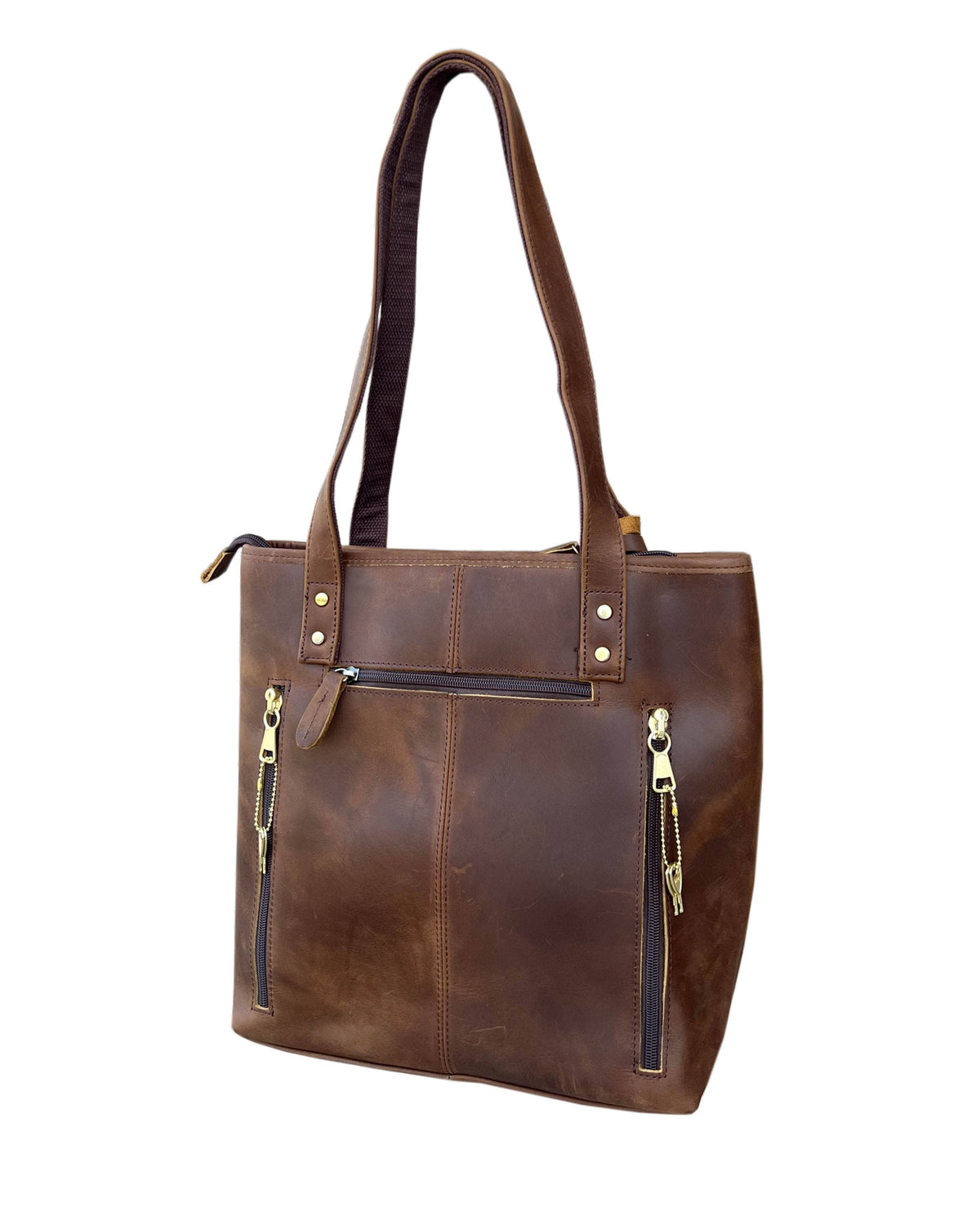 Vintage cowhide leather tote shoulder bag