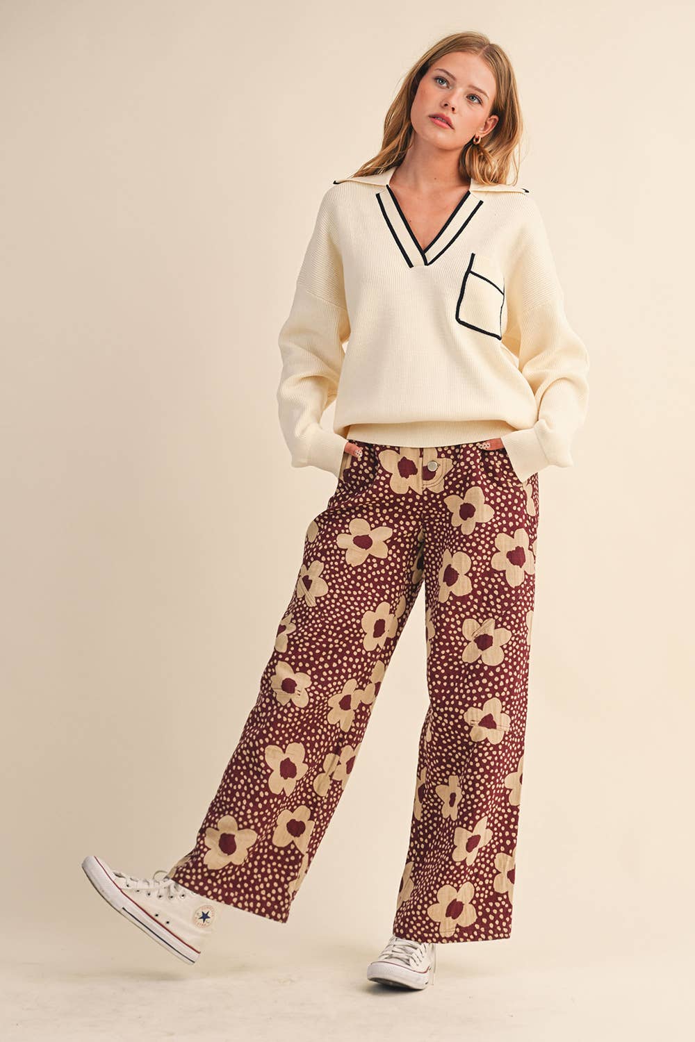 High Waisted Floral Print Pants