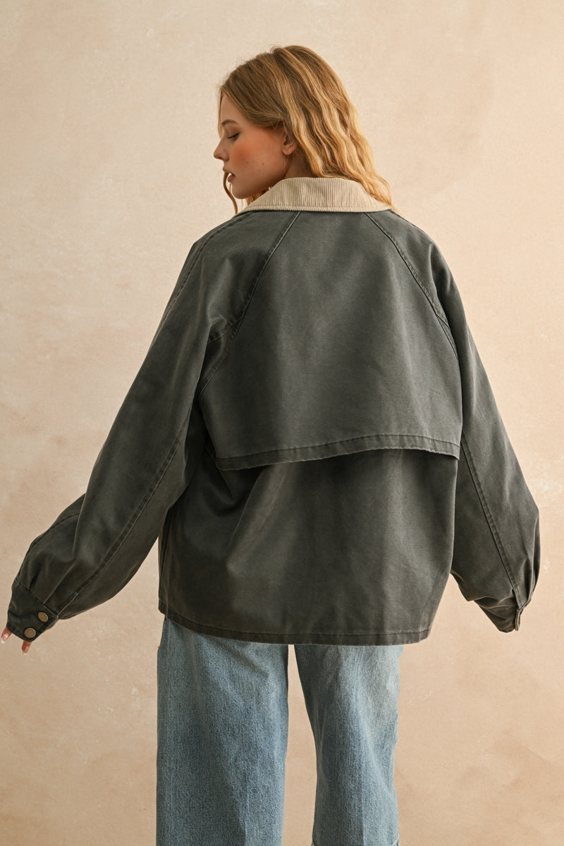 Collar Contrasted Utility Jacket