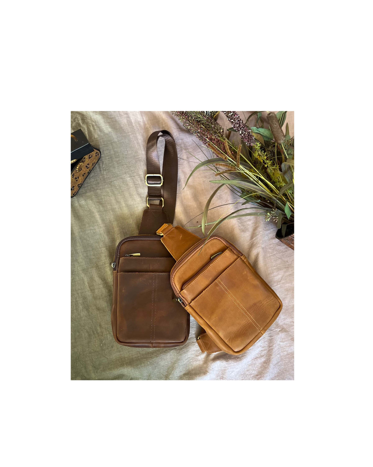 Crazy horse Leather Crossbody Travel Bag