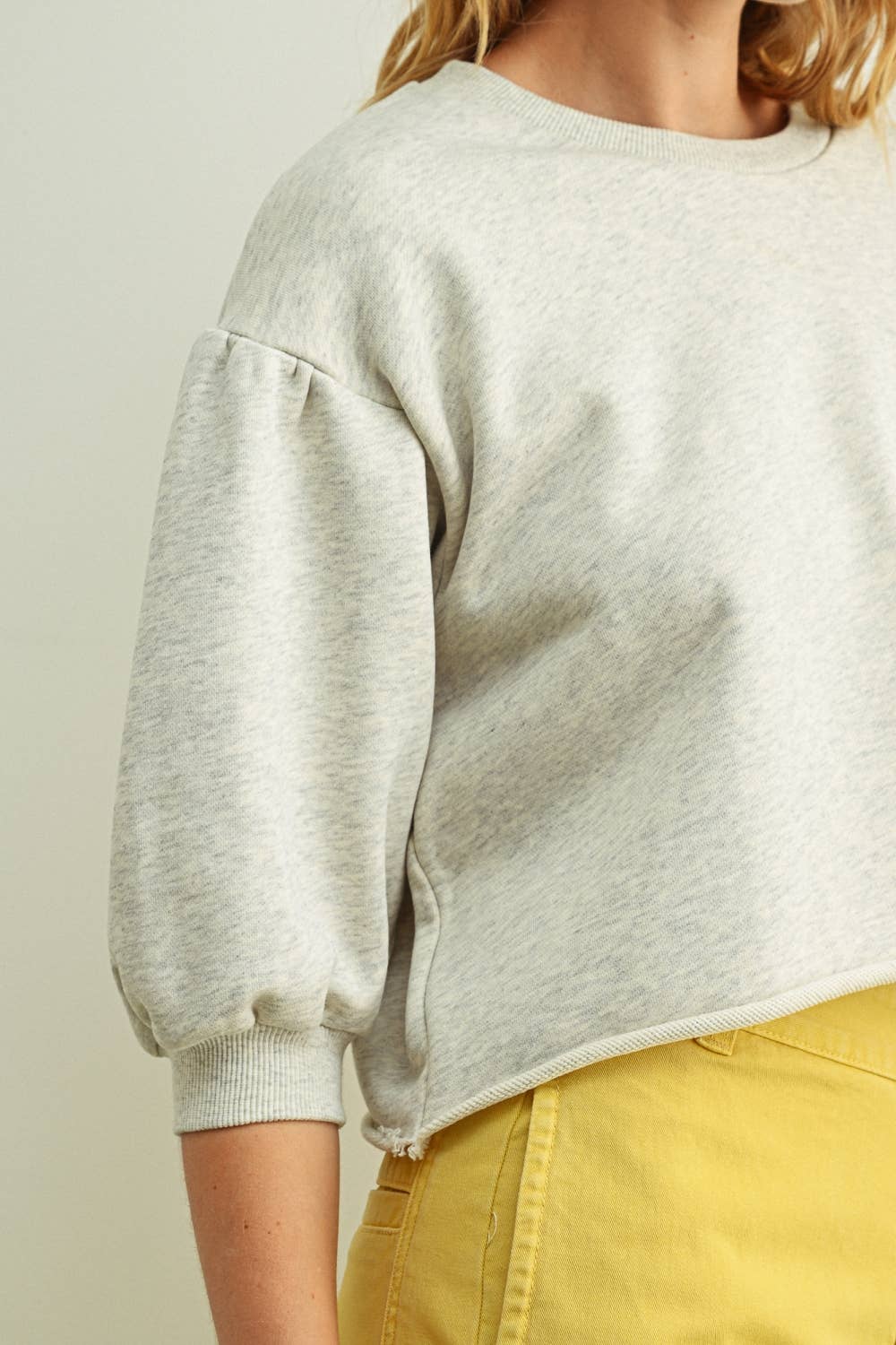 Raw Edge 3/4 Sleeve Sweatshirt