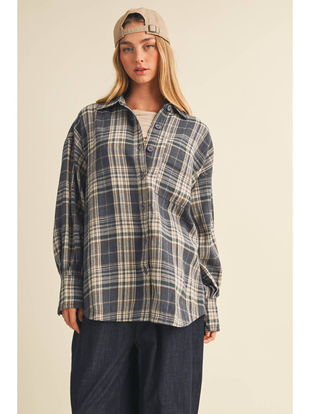 Plaid Oversized Layering Jacket with Patch Pocket