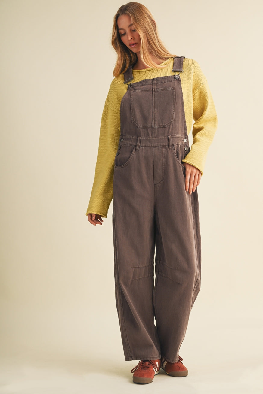 Vintage-Washed Twill Wide-Leg Overall