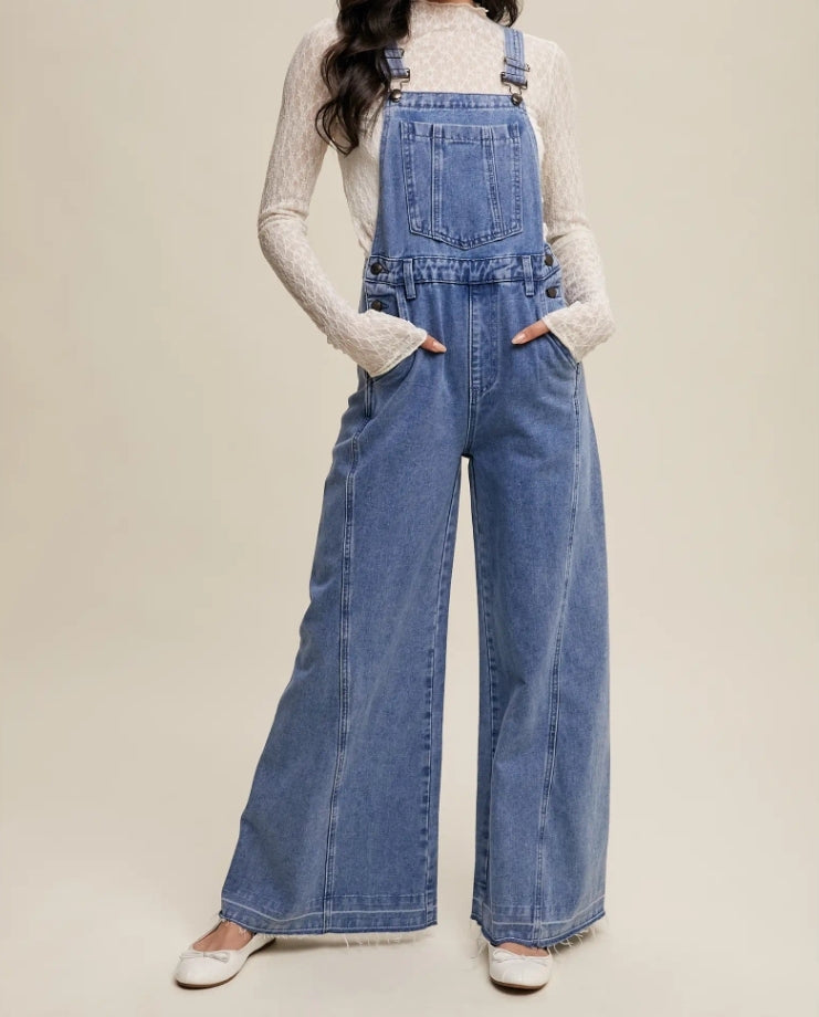 Retro Denim Wide Leg Overalls