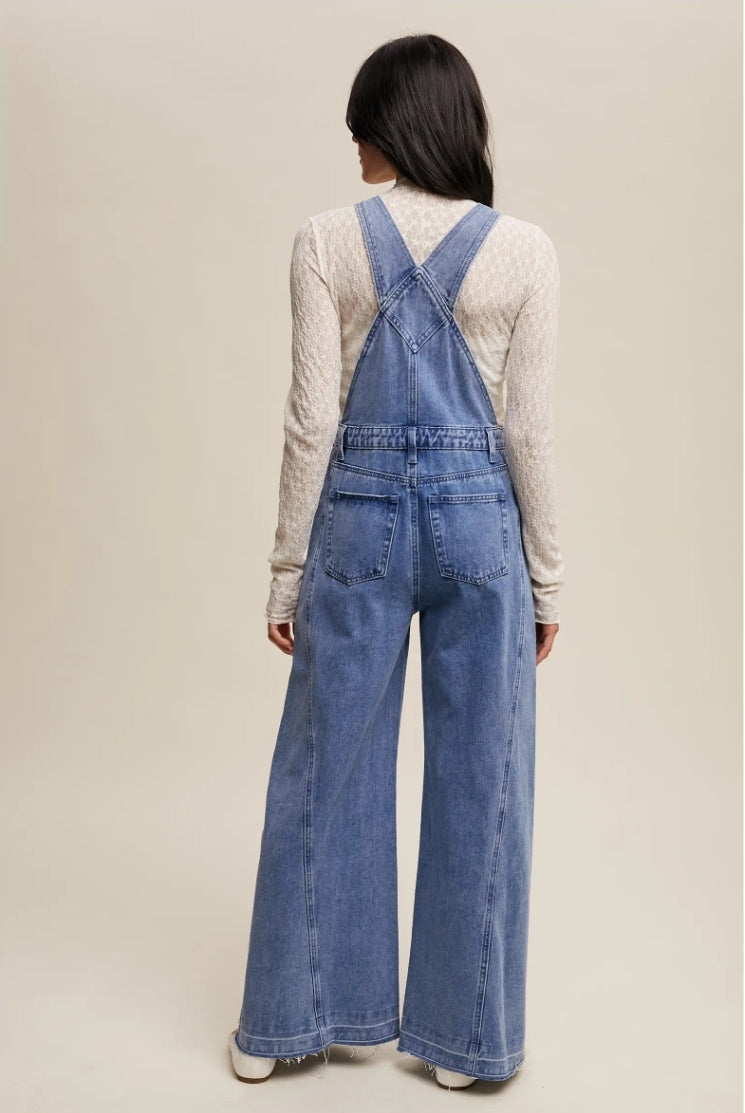 Retro Denim Wide Leg Overalls