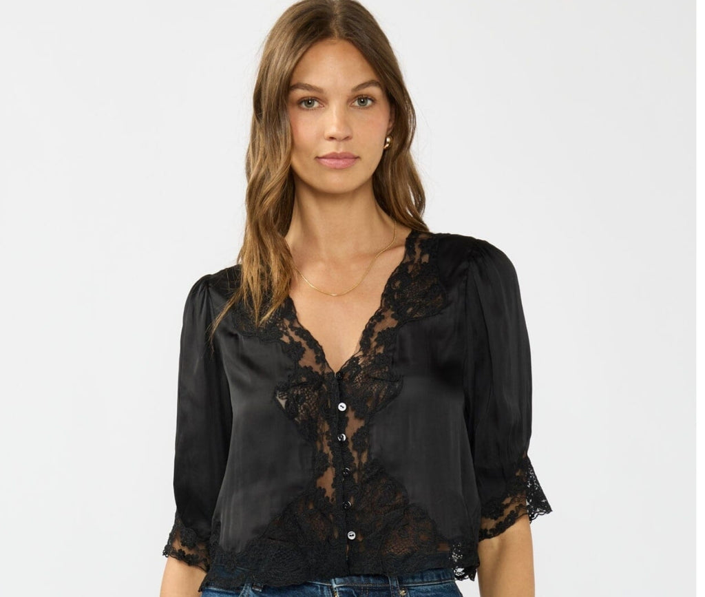 Lace Trim front Button Blouse