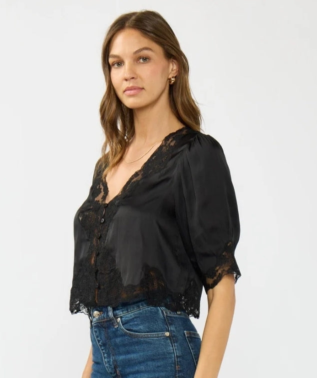 Lace Trim front Button Blouse