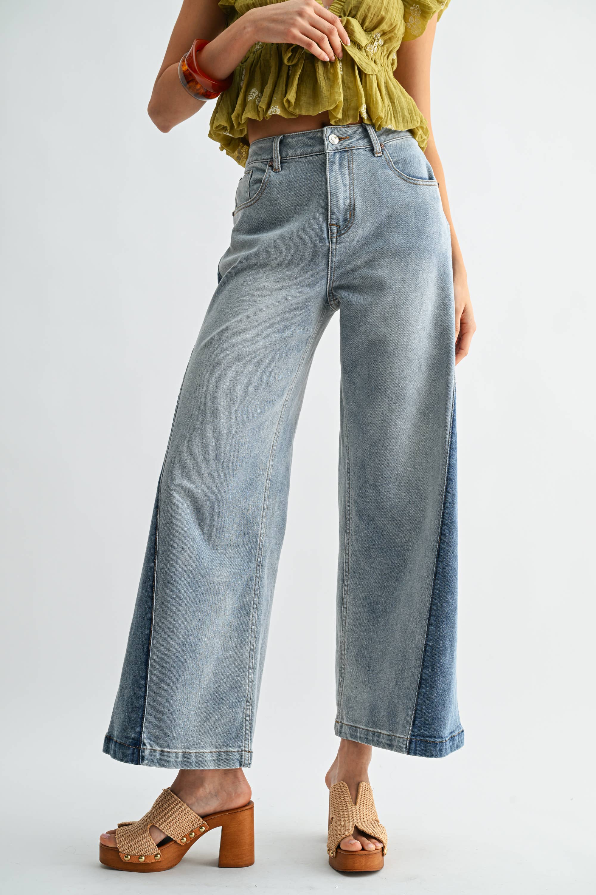 Wide-Leg Two-Tone Jeans