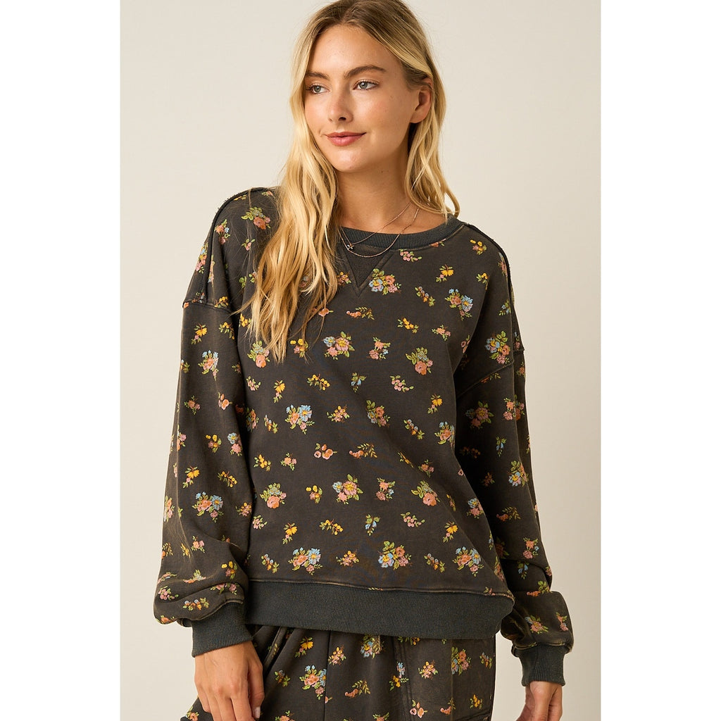 Floral Print Crewneck Sweatshirt