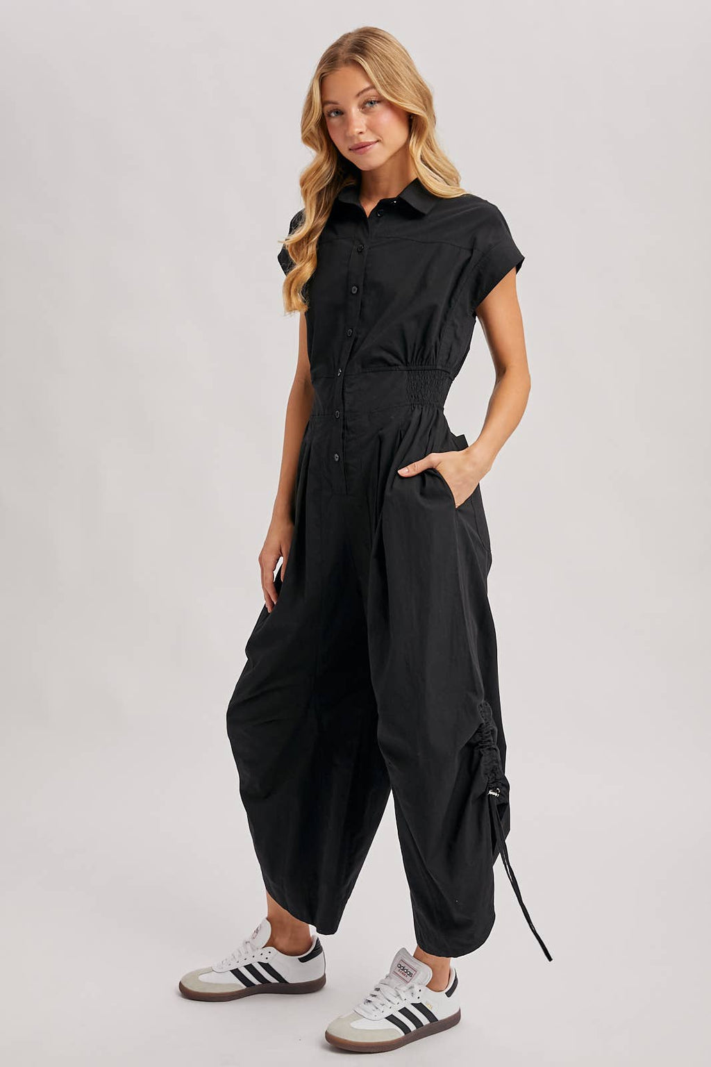 Cinched Button Down Utility Jumpsuit