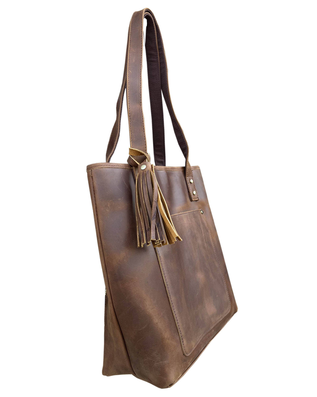Vintage cowhide leather tote shoulder bag