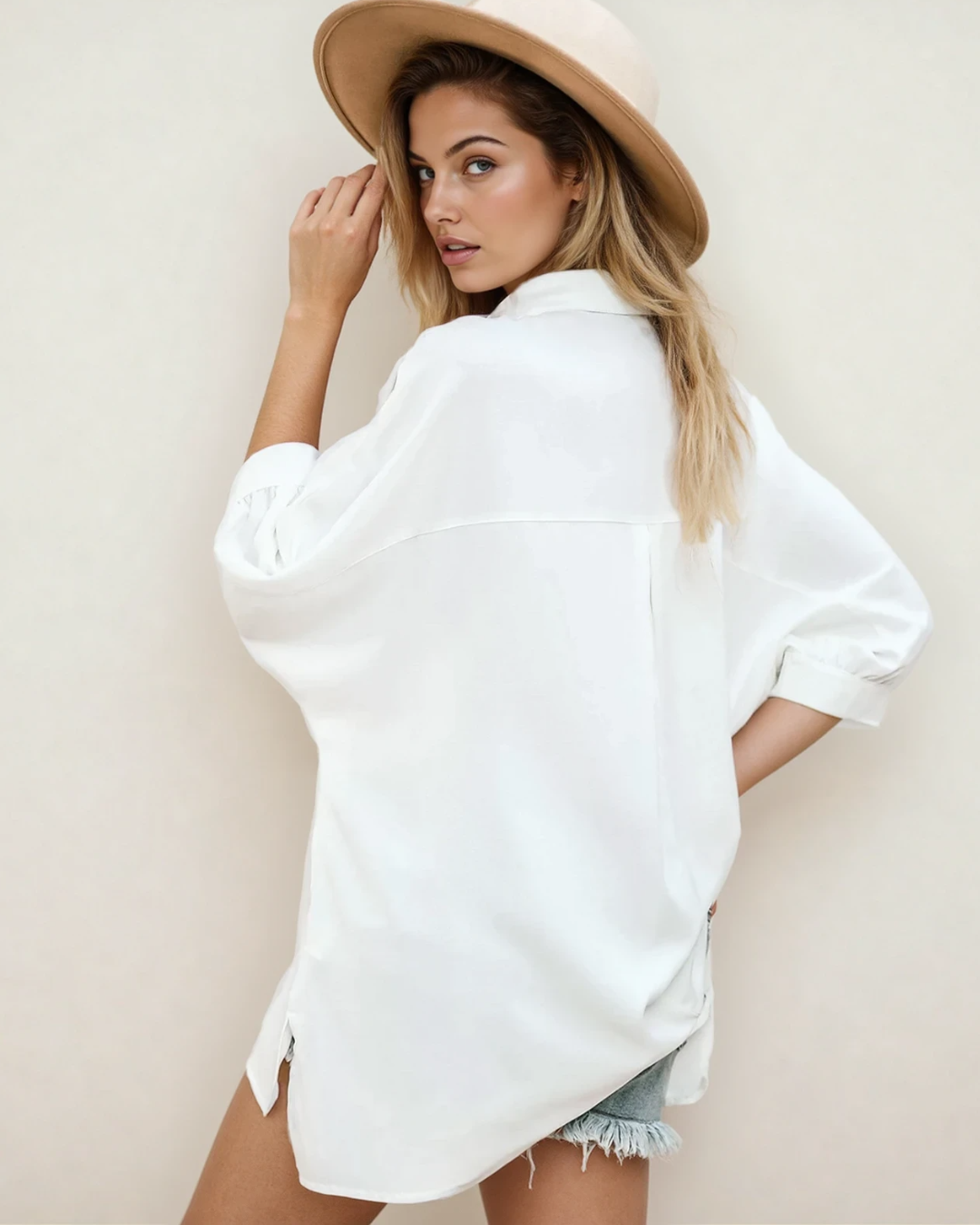White Oversized Front Button Blouse