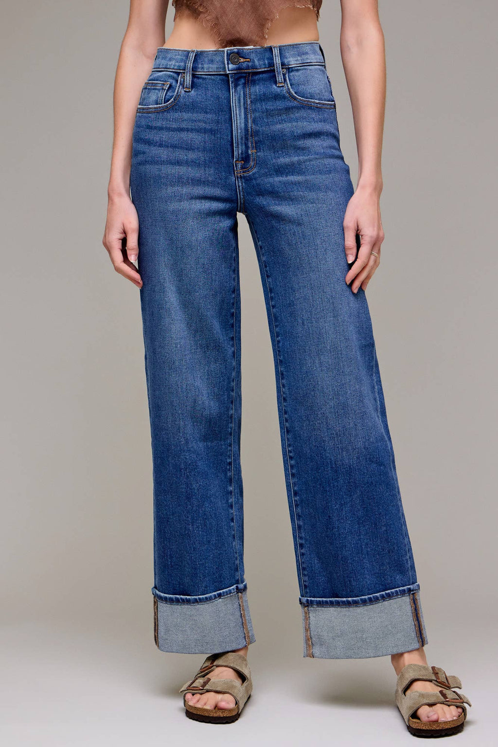 Dark Wash Cuffed Stretch Dad Jean