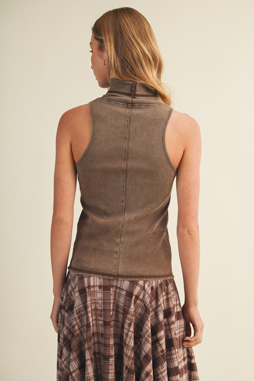 Ribbed Knit Sleeveless Turtleneck top