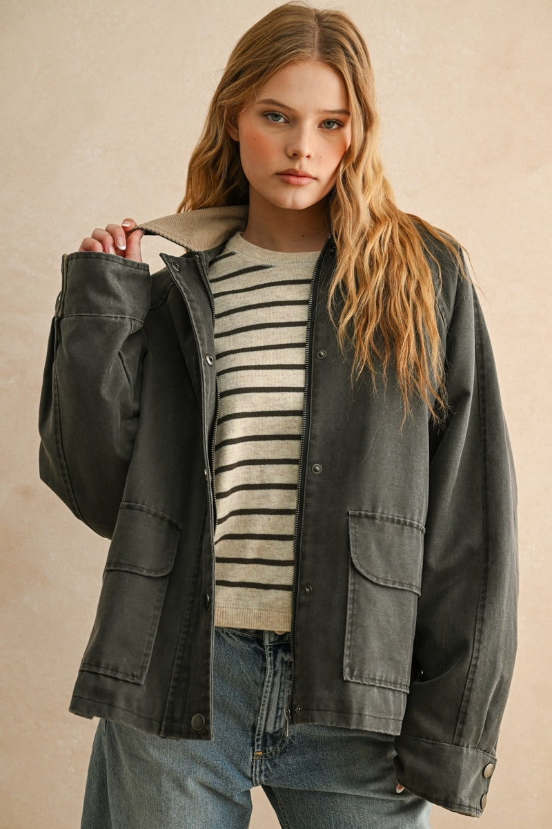 Collar Contrasted Utility Jacket
