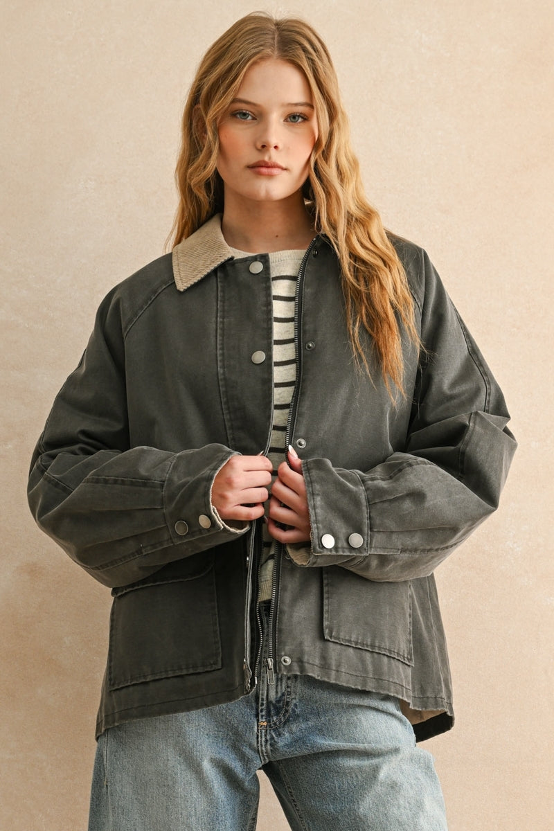 Collar Contrasted Utility Jacket