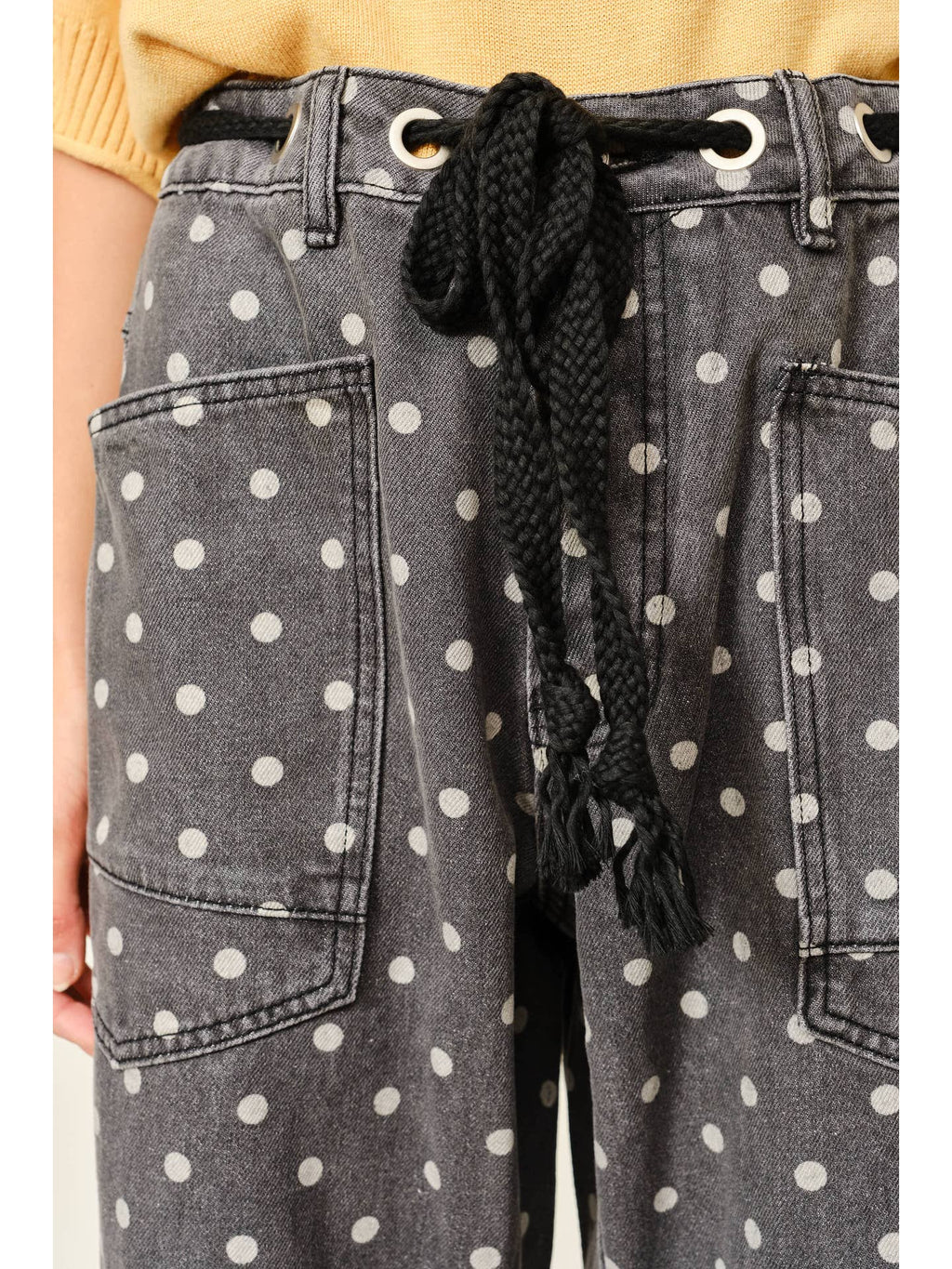 Polka Dot Denim Barrel Jeans