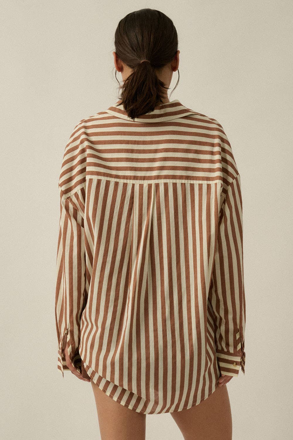 Stripe-Print Woven Cotton Oversized Button-Up Shirt