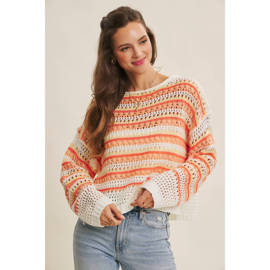 Loose Fit Stripe Crochet Sweater