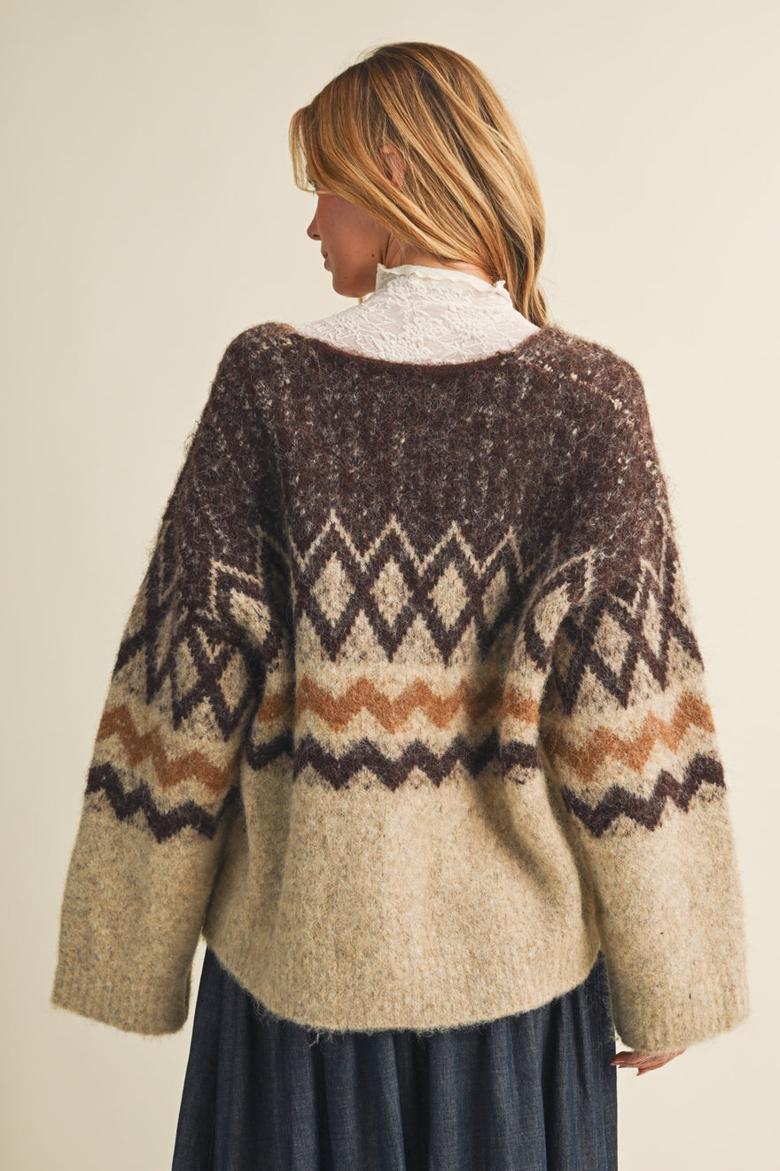 Jacquard Diamond Motif Knit Cardigan